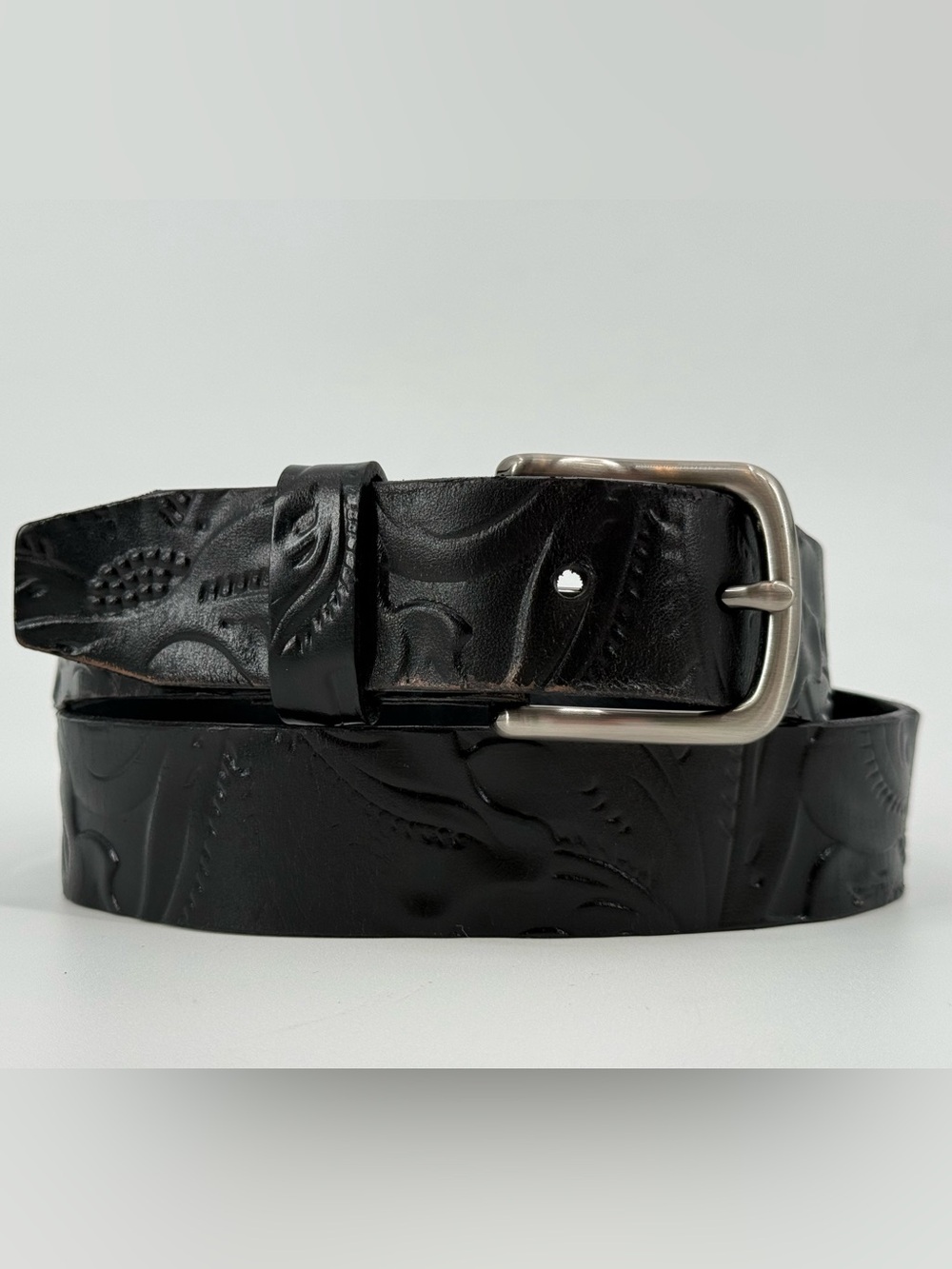 Patricia Nash Black Tooled Leather Belt S/M